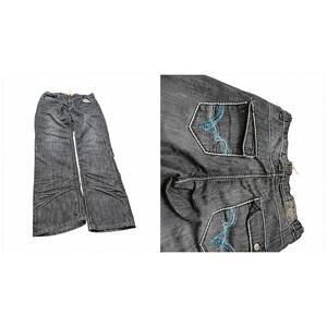 Emcee Premium Men's 40x34 Bootcut Jeans Dark Blue Y2K Embroidered Pockets